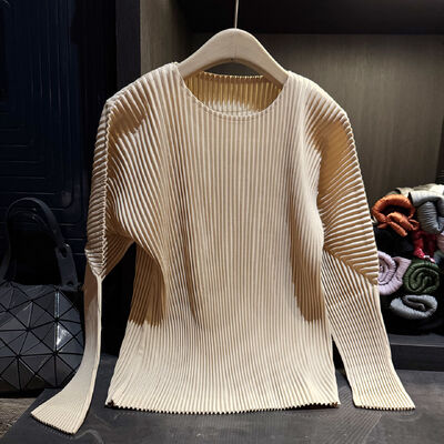 Niche Design Women's Tops New Autumn Casual Classy Elegant Simple Solid Color O-Neck Long-Sleeved Polyester Anti-pilling Tops