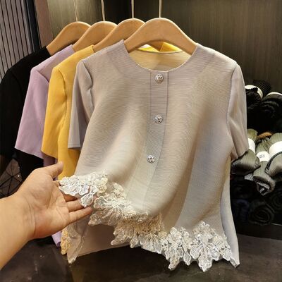 Autumn Woven Breathable Full Sleeve Casual Mesh Blouses Women Diamonds Shirts Tops Wholesale