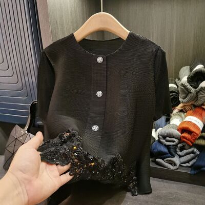 Autumn Woven Breathable Full Sleeve Casual Mesh Blouses Women Diamonds Shirts Tops Wholesale