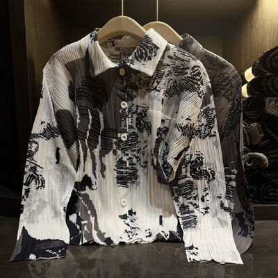 Small niche design, dyed printed pleated shirt, women's autumn fashion temperament, versatile casual loose top