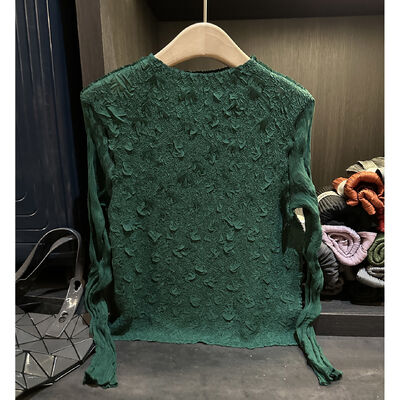 High-End Pleated 2025 Autumn New Fashion Versatile Loose Long Anti-pilling Casual Korean Style Women's Top