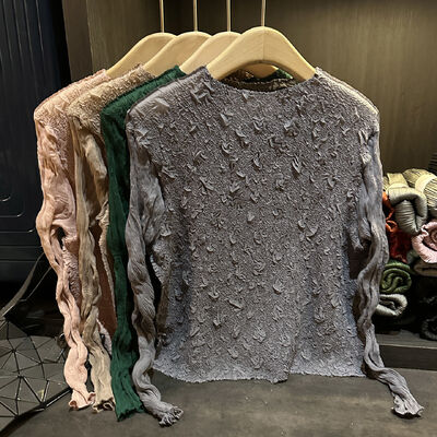 High-End Pleated 2025 Autumn New Fashion Versatile Loose Long Anti-pilling Casual Korean Style Women's Top