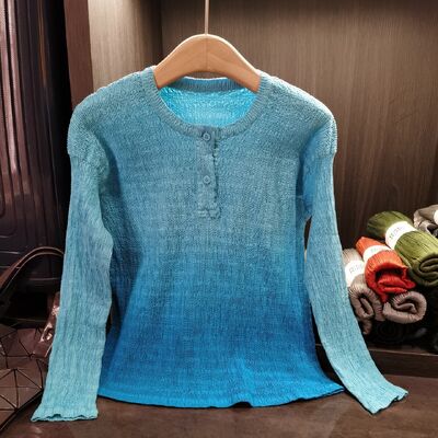 Autumn Work Casual Slimming Versatile Base Shirt  Sweat-Absorbent Pleated Gradient T-Shirt Top Solid