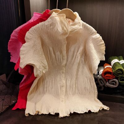 Women's Elegant Loose-Fitting Slimming Top Stand-Up Collar  Craftsmanship Breathable Sweat-Absorbent Heavy Blouses Shirts