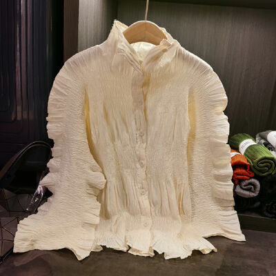 Autumn Casual Stand Collar Women's Long Sleeve Top Plus Size Single-Breasted  Cardigan Breathable Loose Solid