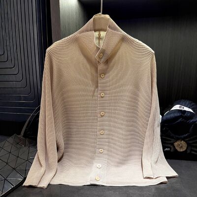 Autumn New Elegant Pleated Solid Color Long-Sleeve Lapel Single-Breasted Cardigan Vintage Style Slimming Top for Plain Dyed