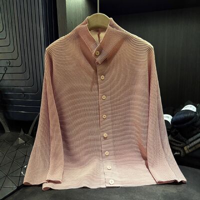 Autumn New Elegant Pleated Solid Color Long-Sleeve Lapel Single-Breasted Cardigan Vintage Style Slimming Top for Plain Dyed