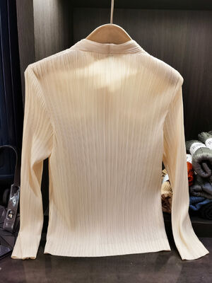 Women's Trendy Pleated Long Sleeve Pocket Shirt Youthful Style Solid Color Autumn Plus Size Slimming Stand Collar Versatile for