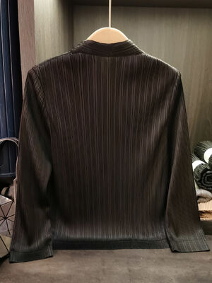 Women's Trendy Pleated Long Sleeve Pocket Shirt Youthful Style Solid Color Autumn Plus Size Slimming Stand Collar Versatile for