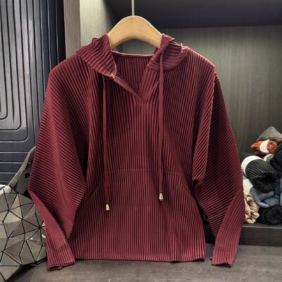 Autumn Winter New Zipper Sweatshirt Sports Japanese Style Hoodie Elegant Casual Loose Plus Size Ruched Long Polyester Knitted