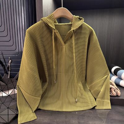 Autumn Winter New Zipper Sweatshirt Sports Japanese Style Hoodie Elegant Casual Loose Plus Size Ruched Long Polyester Knitted