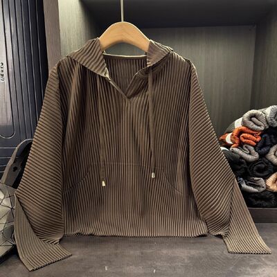 Autumn Winter New Zipper Sweatshirt Sports Japanese Style Hoodie Elegant Casual Loose Plus Size Ruched Long Polyester Knitted