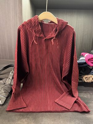 Autumn High-end Temperament, Pleated groove Strip, Pleated Solid Color Hooded Drawstring, Loose Casual Long Sleeved