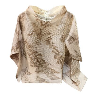 Irregular pleated top with design sense, women's new style, loose fit, plus size, fashionable printed t-shirt