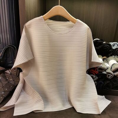 New fashion irregular solid color top with temperament round neck loose fit slimming versatile t-shirt