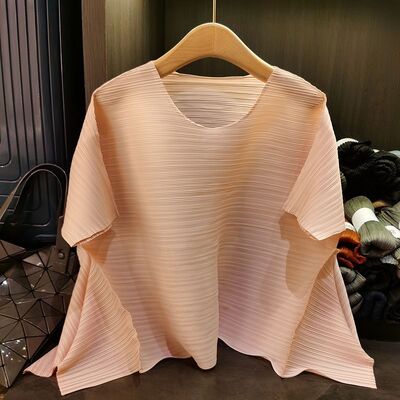 New fashion irregular solid color top with temperament round neck loose fit slimming versatile t-shirt