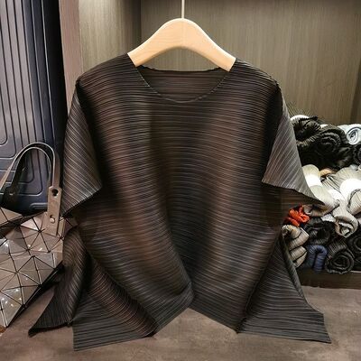 New fashion irregular solid color top with temperament round neck loose fit slimming versatile t-shirt