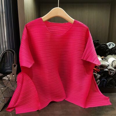 New fashion irregular solid color top with temperament round neck loose fit slimming versatile t-shirt