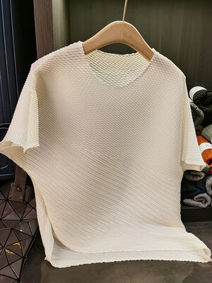 Women's Unique Design Solid Color Ruched Waist T-Shirt Niche Chic Short Sleeve Top Loose Slimming Age-Reducing Casual Summer