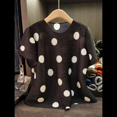 Women's Korean Style Simple Polka Dot Neck Short-Sleeved T-Shirt Summer All-Match Top Anti-Pilling Loose Casual Slimming Design