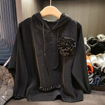 Stylish Plus-Size Loose Slimming Long-Sleeve Sweatshirt T-Shirt High-End Summer Casual Versatile Solid Breathable Polyester