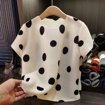 Korean-Style Women's Polka-Dot Neck Short-Sleeved T-Shirt Simple Loose Casual Slimming Top Versatile for Summer Anti-Pilling