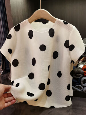 Korean Style Women's Simple Polka Dot Neck Short-Sleeved T-Shirt Summer Loose Casual Slimming Look Versatile Top Anti-Pilling