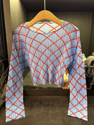 Autumn New Style High-End Plaid Print T-Shirt Elegant Versatile Slimming Casual Long Sleeve Top Made Anti-Pilling Polyester