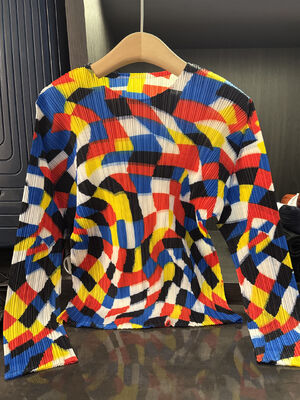 Autumn Women's Cross-Border Niche Geometric Print Top Neck T-Shirt Bat Wing Sleeves Made Versatile Polyester Knitted New Casual