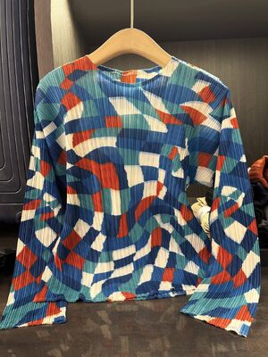 Autumn Women's Cross-Border Niche Geometric Print Top Neck T-Shirt Bat Wing Sleeves Made Versatile Polyester Knitted New Casual