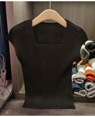 Niche High-End Women's Summer T-Shirt Elegant Slim-Fit Sleeveless Age-Reducing Square Collar All-Match Solid Color New Elegant