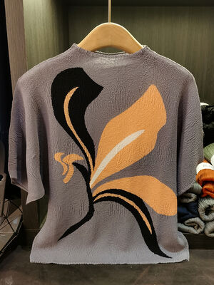 Women's Elegant Casual Printed Pleated Top All-Season Bat-Sleeve T-Shirt Age-Reducing Loose Flesh Covering Knitted Summer