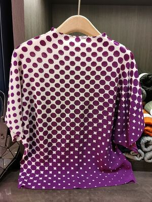 Classic Women's Summer for Polo T-Shirt New Loose Slimming All-Match Bat Sleeve Dot Pattern Short Length Casual Knitted Fabric