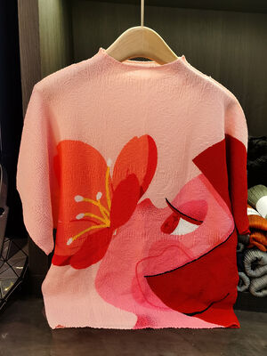 High-End Women's Summer Slimming Short-Sleeved T-Shirt New Western-Style Printed Loose Plus Size Belly Covering Casual Knitted