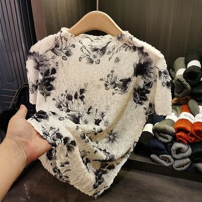 Light Breathable Summer T-Shirt for Women New Round Neck Short-Sleeved Thin Top Casual Versatile Tie-Dye Design Knitted Fabric