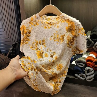 Light Breathable Summer T-Shirt for Women New Round Neck Short-Sleeved Thin Top Casual Versatile Tie-Dye Design Knitted Fabric