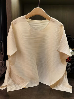 Women's Elegant Neck All-Match T-Shirt New Fashion Casual Commuter Top Commuter Elegant Loose Slimming Solid Color Short Summer