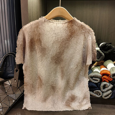 High-End Crepe Top Spring Summer T-Shirt New Short Sleeve Round Neck Stretch Slim Fit Tea Style Solid Color Anti-Pilling