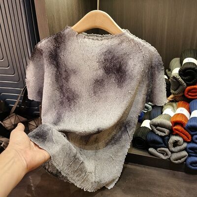 High-End Crepe Top Spring Summer T-Shirt New Short Sleeve Round Neck Stretch Slim Fit Tea Style Solid Color Anti-Pilling