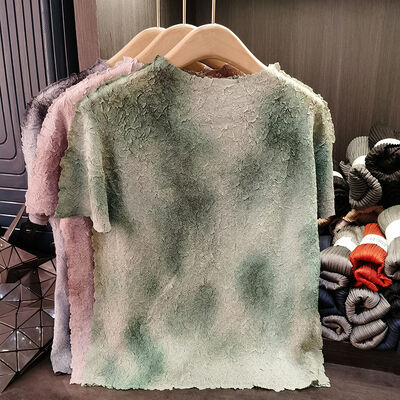 High-End Crepe Top Spring Summer T-Shirt New Short Sleeve Round Neck Stretch Slim Fit Tea Style Solid Color Anti-Pilling