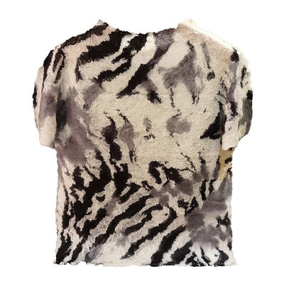 Women's New Summer Slim Fit Pleated T-Shirt Leopard Print Round Neck Short Sleeve Pullover Comfortable Casual Polyester
