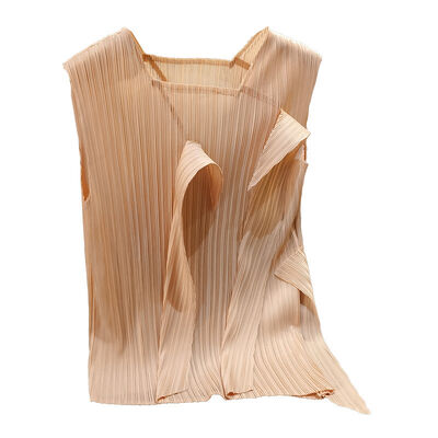 Women's Retro Art Style Sleeveless Pleated Top Solid Color Versatile Commuting Loose Fit Summer Casual Top