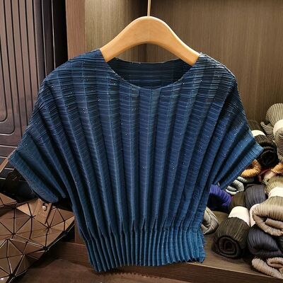 Women's Summer New Pleated Casual Style Youthful Short Sleeve Top Solid Color Loose Plain Dyed Knitted Anti-Pilling Vertical Pit