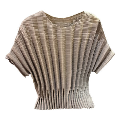 Women's Summer New Pleated Casual Style Youthful Short Sleeve Top Solid Color Loose Plain Dyed Knitted Anti-Pilling Vertical Pit