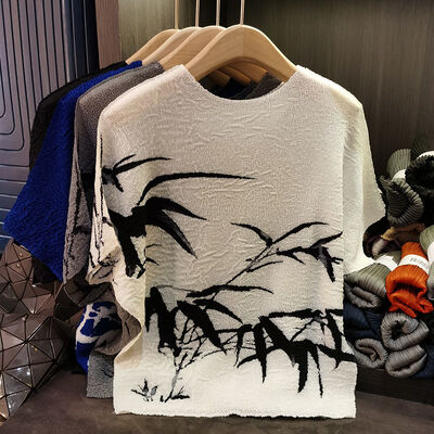 Retro pleated summer new Chinese ink bamboo print T-shirt fashionable plus size women's casual top