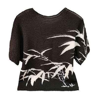 Retro pleated summer new Chinese ink bamboo print T-shirt fashionable plus size women's casual top