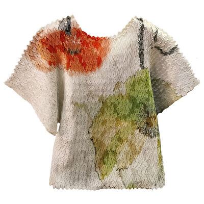 Women's High-End Summer Short-Sleeved T-Shirt Corrugated Design Jacquard Pleated Loose Top Anti-Pilling Knitted Fabric