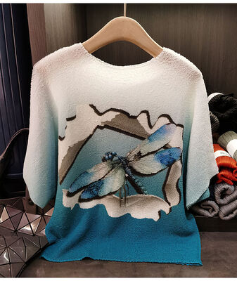 Women's Loose Slim-Fit Short-Sleeved T-Shirt All-Match Casual Top with Anti-Pilling Knitted Fabric Summer Digital Printing