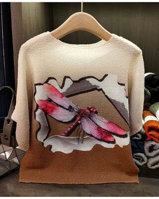 Women's Loose Slim-Fit Short-Sleeved T-Shirt All-Match Casual Top with Anti-Pilling Knitted Fabric Summer Digital Printing