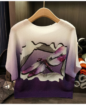 Women's Loose Slim-Fit Short-Sleeved T-Shirt All-Match Casual Top with Anti-Pilling Knitted Fabric Summer Digital Printing